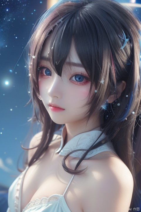  {{best quality}}, {{masterpiece}}, {{ultra-detailed}}, {illustration}, {detailed light}, {an extremely delicate and beautiful}, a girl, {beautiful detailed eyes}, stars in the eyes, messy floating hair, colored inner hair, Starry sky adorns hair, depth of field, (\han yu long huang\)