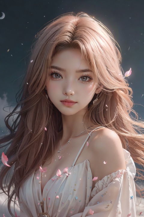  high heels, full body, masterpiece, best quality, 1girl, (colorful),(delicate eyes and face), volumatic light, ray tracing, bust shot ,extremely detailed CG unity 8k wallpaper,solo,smile,intricate skirt,((flying petal)),(Flowery meadow) sky, cloudy_sky, moonlight, moon, night, (dark theme:1.3), light, fantasy, windy, magic sparks, dark castle,white hair, (\meng ze\)