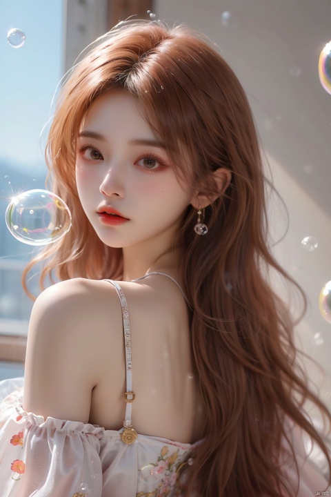 (bubble:1.5), 1girl,solo, (((masterpiece))), (((best quality))), ((ultra-detailed))
Cheongsam, bare shoulder, exposed upper part of the back, depth of field, (\meng ze\)