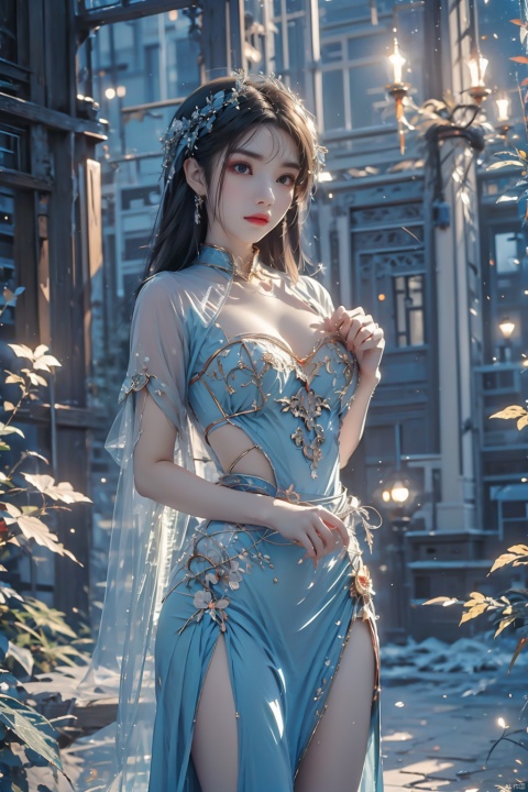  (ice:1.5),High quality, masterpiece, 1 girl, jiangshi, qing_ Guanmao, no bra,breast curtains,china dress, 1girl, (\shuang hua\)