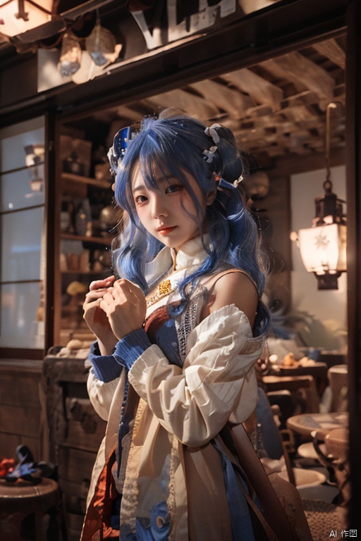 1girl,blue hair,sweater, (\huo yan shao nv\), (\shen ming shao nv\)