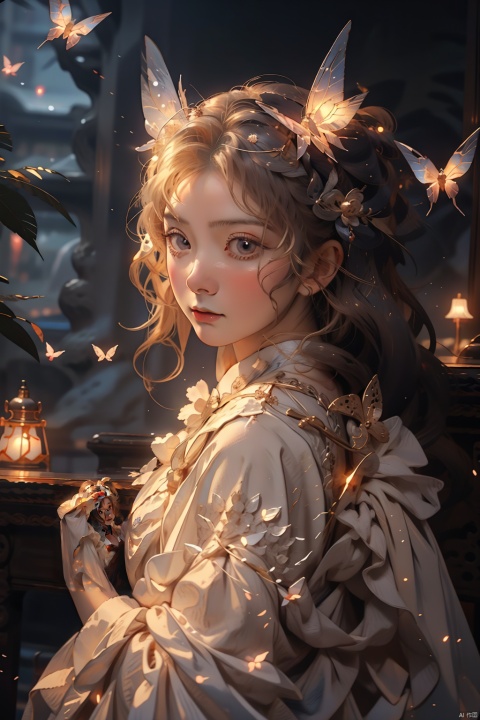 quality, 8K, extremely complex details, 1girl, lolita, careful eyes, looking_at_viewer, butterfly, HUBG_Beauty_Girl, HUBG_Rococo_Style(loanword), sd mai, (\shen ming shao nv\), , nai3