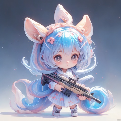  1girl,chibi,AK47 in hand, GameWeapon