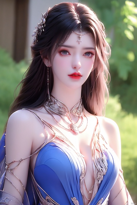 (1 girl, clothes of different colors, cheongsam, off shoulder, transparent chest, lace socks, powder blusher, blue cat eyes, delicate and perfect face, reddish lips, big chest 1.6)