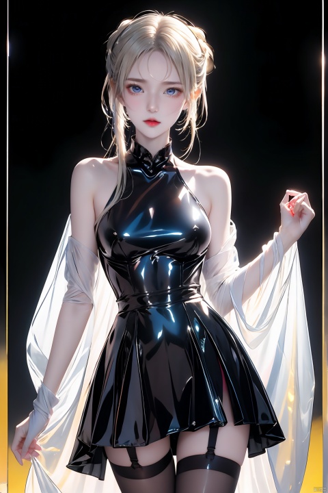  masterpiece,1girl,solo,looking at viewer,bangs,blonde hair,simple background,dress,ribbon,bare shoulders,hair ribbon,yellow eyes,braid,sidelocks,small breasts,black gloves,elbow gloves,hair bun,black ribbon,sleeveless dress,single hair bun,yellow background,french braid,lolita fashion,black border,artoria pendragon \(fate\),saber,,artoriapendragon\(fate\),caiyi,qianrenxue,yunqing,blueeyes,latexbodysuit,无,ornateclothes,服装褶皱,sleepsack,cumdrip,princess dress, black nightgown, shrug \(clothing\), skirt_lift,thighband pantyhose,object in panties,panty mask,stained panties,thighband pantyhose,yifu,bareshoulders,garterstraps,婴儿胖,latexgloves,乳胶袜,garter belt