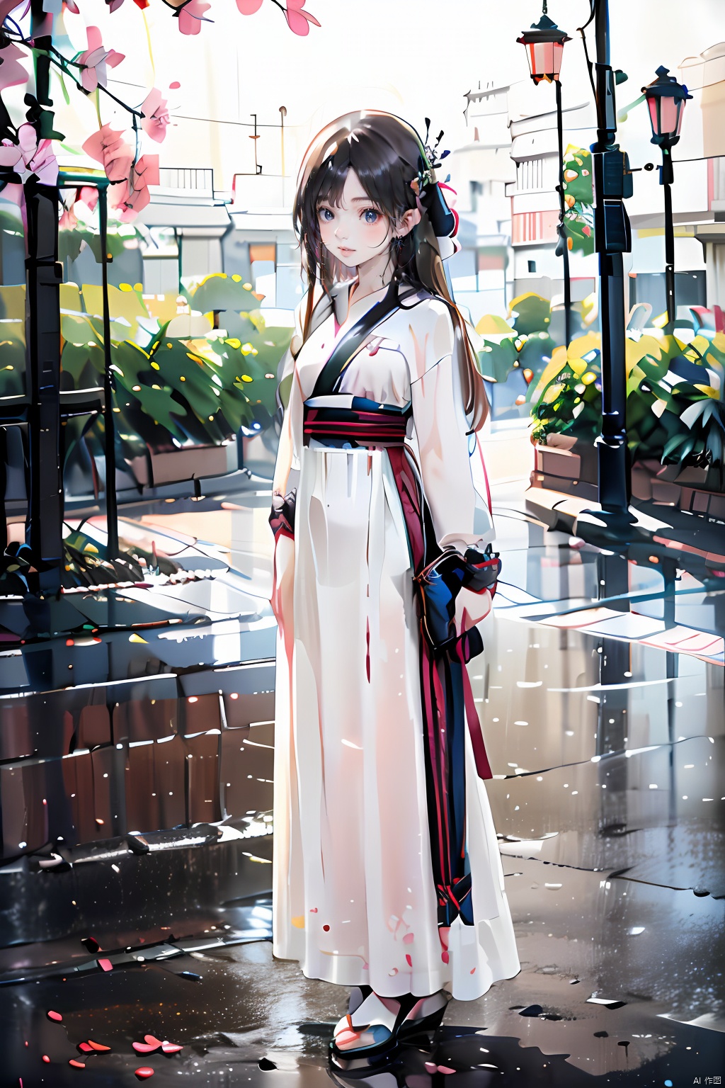  masterpiece,best quality,colorful inkpainting, a cute girl with antlers, brown hairs, flower, solo, butterfly, long hair, hair ornament, realistic,jewelry, earrings, hanfu, chinese clothes, rose,full body,standing,outdoors
