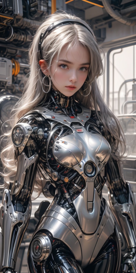  Head exposed, (silver, bionic machine body, skin tight, android), (plumping breasts, slender waist, very long legs), waist photo, (close up :1.2), 1girl, （masterpiece),(best quality) , high detal, hyper-detailing, The painting depicts scenes of breathtaking images of magnificent spaces。The picture shows a girl with machine body, Face back, Look at a red-glowing planet in space。The scene is highly-detailed, Clarity is extraordinary, Every intricate detail of the panorama is captured。, Surrealism, chiaroscuro, cinematic lighting, ray tracing, reflection light, projected inset, 8k, UHD, masterpiece, textured skin, super detail, high details, high quality, best quality, highres, 8k,firmament,space elevator,Fire,Universe,midjourney,space_helmet,Planet,science fiction,EpicSky,cloud,yuzu,machinery,1girl