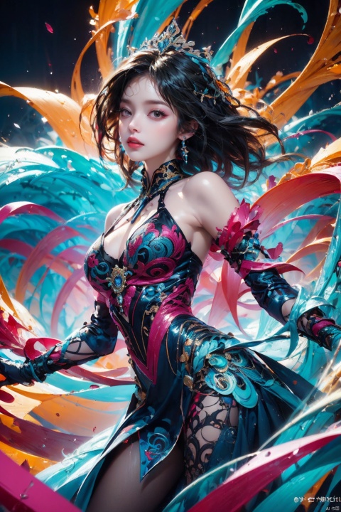  dark theme, (1girl:1.2), (masterpiece,top quality,best quality,official art,beautiful and aesthetic:1.2), (geometric abstract background:1.4), esoteric,depth of field(zentangle, mandala, tangle, entangle), (colorful:1.1), (floating colorful sparkles), (dynamic pose), (dynamic angle:1.4), glowing skin,elegant, a brutalist designed, vivid colours, romanticism, Samoan pond, Fluid Moving well-built girl, Fall, expressive brush strokes, Swirling
, (tutututu)
