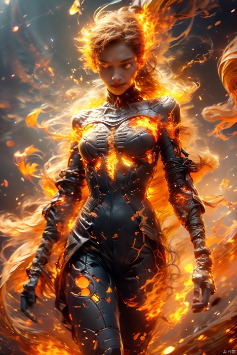  ((wrapped with fire, many fire, ecstasy of fire :1.9)),Ultrarealistic, Deep shadow, contour light, depth of field, (Cleavage cut out, high cut, bare waist, bare legs, off-the-shoulder :1.3), (plumping breasts, slender waist, very long legs :1.3), Graphics card core,1 girl, solo,blue eyes,mecha musume,grey hair,long flowing hair, In their 20s,beautiful ,Cheerful,extroversion,energy,glowing,running,diffractionspikes,ejaculation,electricity,magic,tarrysky, realistic characters,technological marvels,Mech jacket, futuristic style, ray tracing, hyper-realistic pop,8k, ROBOT, lightning, asuo, huoshen, yinghuo, guangzy