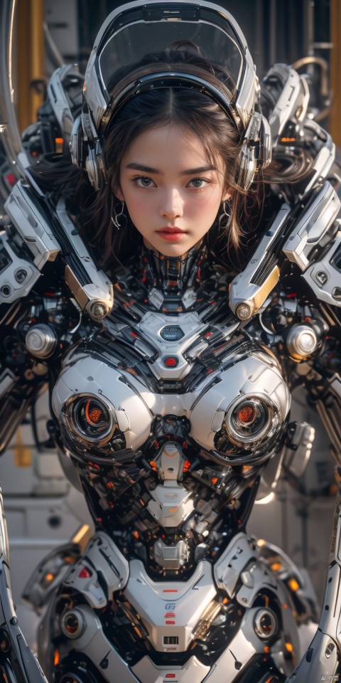  (silver, bionic machine body, skin tight, android), (plumping breasts, slender waist, very long legs), waist photo, (close up :1.2), 1girl, （masterpiece),(best quality) , high detal, hyper-detailing, The painting depicts scenes of breathtaking images of magnificent spaces。The picture shows a girl with machine body, Face back, Look at a red-glowing planet in space。The scene is highly-detailed, Clarity is extraordinary, Every intricate detail of the panorama is captured。, Surrealism, chiaroscuro, cinematic lighting, ray tracing, reflection light, projected inset, 8k, UHD, masterpiece, textured skin, super detail, high details, high quality, best quality, highres, 8k,firmament,space elevator,Fire,Universe,midjourney,space_helmet,Planet,science fiction,EpicSky,cloud,yuzu,machinery,1girl, ROBOT