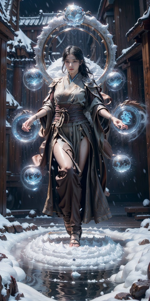 (High quality, High resolution, Fine details), Realistic, Dark background, (Floating magic circle:1.4), (Snow Crystals Magic:1.4), Wearing Magic Robes, solo, curvy women, sparkling eyes, (Detailed eyes:1.2), grin, Sweat, Oily skin, Full-body portrait, shallow depth of field, Dramatic Shadows , 1girl,moyou, Asian girl, ((poakl)), White hair,neon,water,yushuishu, 1girl, RUNE_MAGIC, bingyuhuozhige, depth of field, BY MOONCRYPTOWOW,HALO,PHYCHEDELIC, huoshen