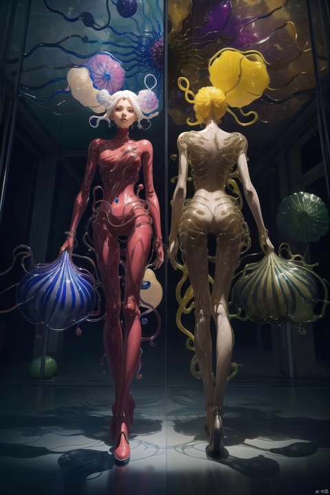  (girl),(Face the audience),(Front view:1.2),mechanical body, cyberpunk mecha,  detailed characterization, master level, mecha reflection, advanced rendering, sharp, The mecha is integrated with the body, clear bones, blood flow,sexy,

beautiful details,(by Dale Chihuly:1.25)
(character concept art:1.2),front side back three views,
﻿
(masterpiece,best quality:1.4),