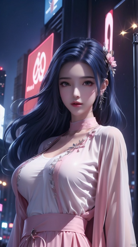  Ultra-high resolution, cinematic lighting,Woman wearing pink raincoat in Times Square,xxmix_girl,more detail XL, white long hair, yunxi