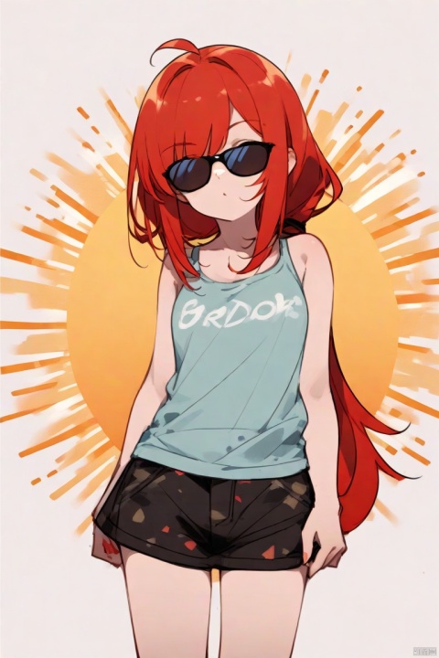 1girl with red hair, sun glasses