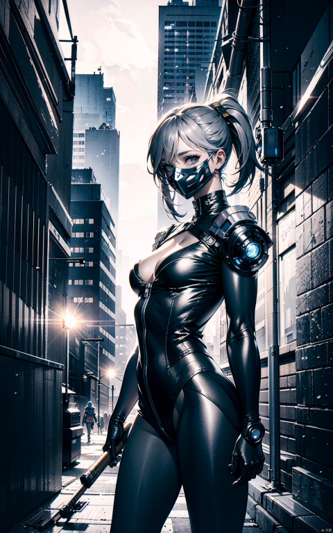  ((cyberpunk cityscape)), a girl dressed in an elegant black suit, who has the( mask of a kitsunes blak_red:1.4), holding a baseball bat on his shoulder, with black leather gloves, 8k quality, in a medium shot on a background of a night city. digital art and illustration by greg rutkowski, trending pixiv, award winning cinematic dramatic lighting closeup portrait studio photography hyperrealistic very detailed 4K HDR volumetric lightrays octane render ultra, greyscale, , neon lights, dark alleys, skyscrapers, futuristic, vibrant colors, high contrast, highly detailed,tamamo (fate),fox girl, medium breasts,(cowboy shot),(nsfw:0.9) Highest picture quality, masterpiece, exquisite CG, exquisite and complicated hair accessories, big watery eyes, highlights, natural light, Super realistic, cinematic lighting texture, absolutely beautiful, 3D max, vray, c4d, ue5, corona rendering, redshift, octane rendering, （Show whole body）, （all body）,