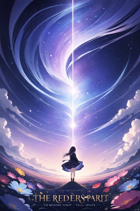 (Best quality), (masterpiece), (detailed details), movie poster, the rendered night sky is full of mystery and magic, as if in the distant space. Bright stars, or dense or sparse, like a pearl inlaid on the sky. The sky is full of flowers, cute and detailed digital art, and anime illustrations
