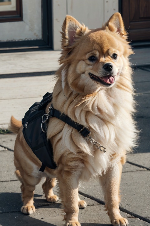  absurdres,absurdres,realistic,full_shot,Dog,(1girl:1.6),backpack, Dog_pomeranian