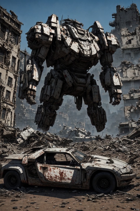  absurdres,incredibly absurdres,reality,realistic,Postwar ruins,wdw kehuanfeng, Tyrant mecha, vehicle_sqc, rusted
