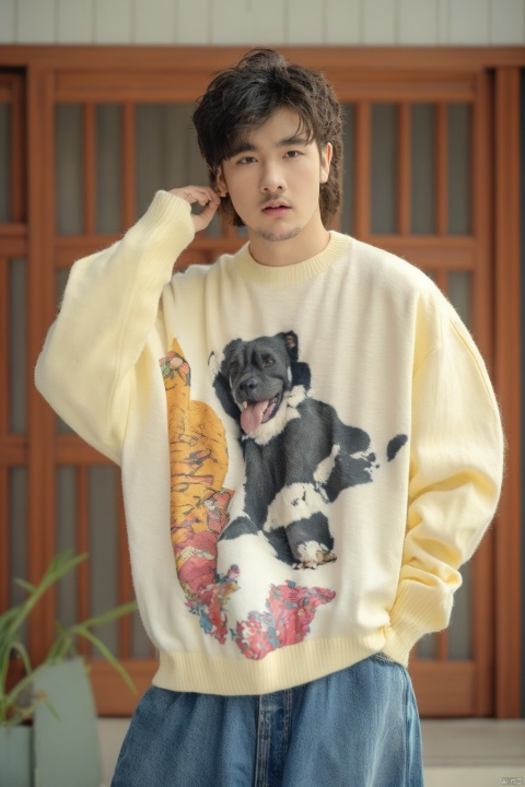  Bestquality,8k,(((masterpiece))),((bestquality)), hair, 80sDBA style, Kung fu moves, anthropomorphic, , Animal pattern sweater