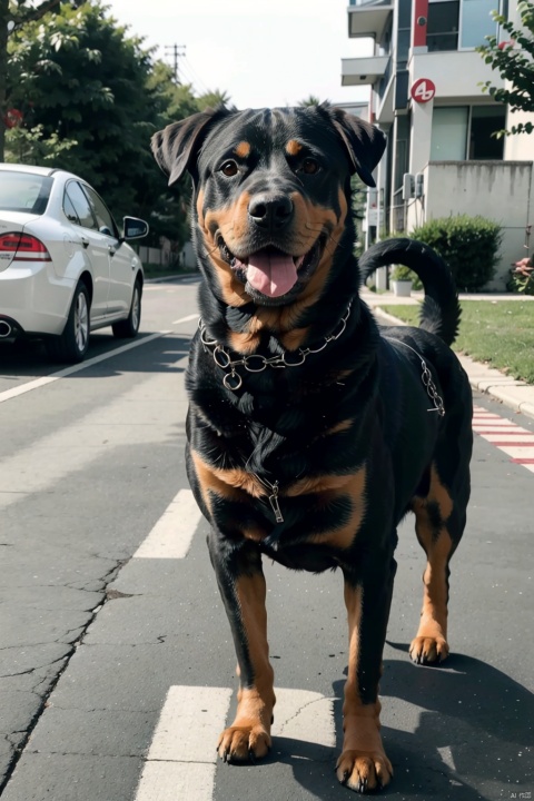  absurdres,absurdres,realistic,full_shot,Dog,(1girl:1.8),walk a dog, Dog_Rottweiler