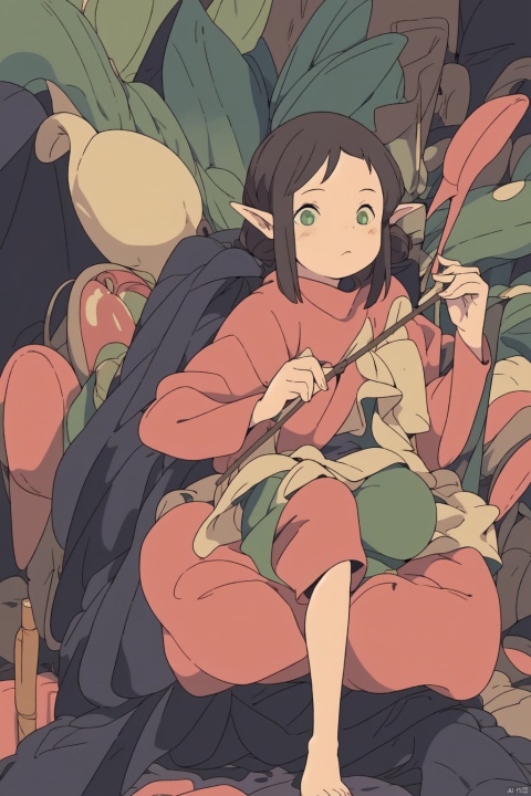  absurdres,incredibly absurdres,reality,realistic,,(solo:1.2), ,,1girl,,full_shot,Spirited Away Style, Elf, Flat style