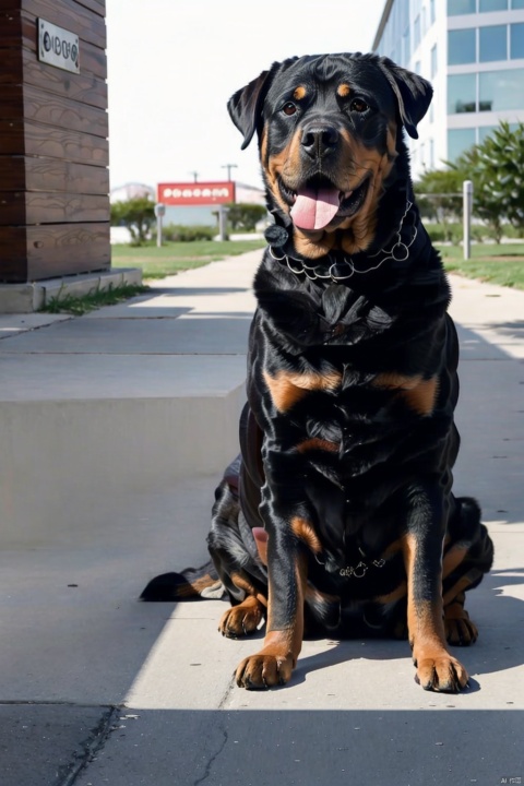  absurdres,absurdres,realistic,full_shot,Dog,(1girl:1.6),backpack, Dog_Rottweiler