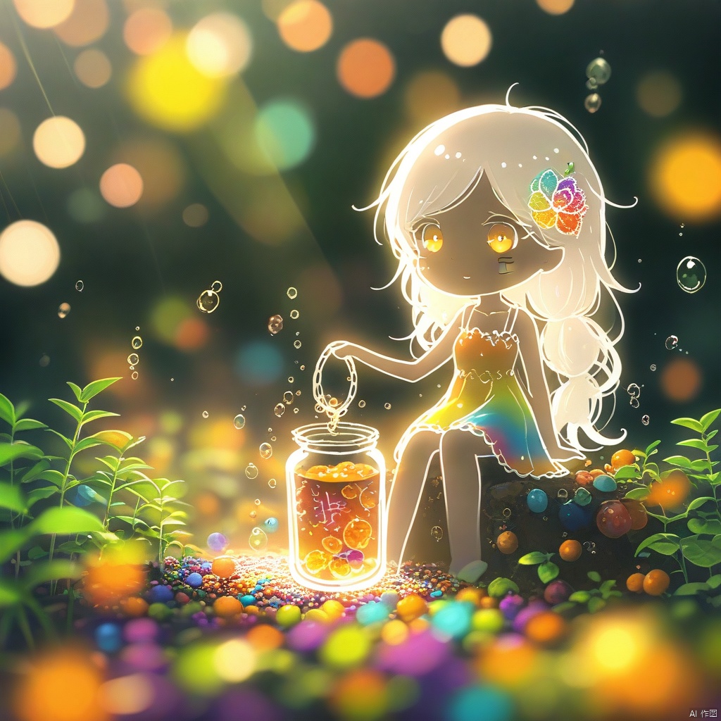  (masterpiece), (best quality), illustration, ultra detailed, hdr, Depth of field, (colorful), loli,(flowers background:1.45),(transparent background:1.3)(an extremely delicate and beautiful girl inside of glass jar:1.2), (glass jar:1.35),(solo:1.2), (full body), (beautiful detailed eyes, beautiful detailed face:1.3), (sitting ), (very long silky hair, float white hair:1.15), (medium_breasts, tally and skinny:1.2), (Colorful dress:1.3), (extremely detailed lace:0.3), (insanely detailed frills:0.3),(hairband , orange hair_ornament:1.25),orange cans,water surface,full body,(bottle filled with orange water,bottle filled with Fanta:1.25), (many fruits in jar, many Sliced_fruits in jar:1.25), (many bubbles:1.25),