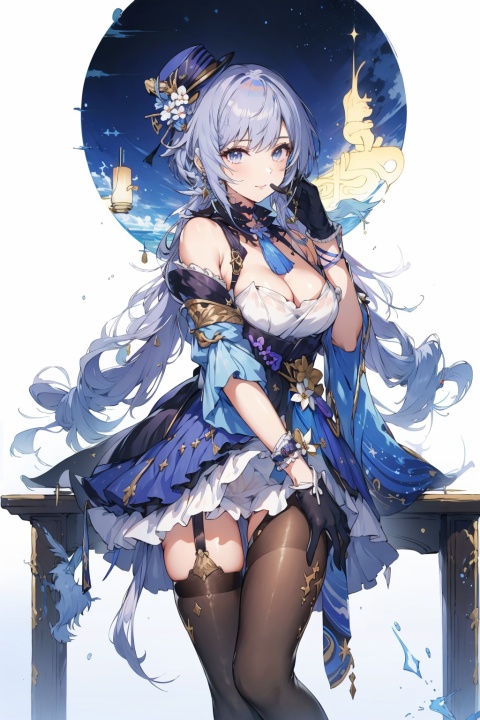  gesugao,
//,
mole under mouth,1girl,light particles,gloves,solo,lace trim,mole,hat,long hair,lace,dress,chair,lace-trimmed dress,back bow,waist bow,lace-trimmed gloves,white flower,picture frame,bow,lace-trimmed legwear,thighhighs,flower,frills,mini hat,lace gloves,black gloves,blue hair,lamp,table,bare shoulders,black bow,swept bangs,feathers,green dress,indoors,jewelry,black headwear,cup,sleeveless,sleeveless dress,blue eyes,finger to mouth,cross-laced clothes,looking at viewer,frilled dress,bangs,top hat,black thighhighs,dot nose,on chair,smile,feet out of frame,hat flower,ribbon,window,foot up,light,mini top hat,beads,pearl \(gemstone\),layered dress,elbow gloves,teacup,plant,short dress,elbow rest,leaning forward,black ribbon,detached sleeves,striped,dress bow,desk,brooch,brown ribbon,choker,earrings,zettai ryouiki,gem,breasts,moonlight,holding,vertical stripes,darkness,light smile,tsurime,wall,closed mouth,straight hair,light blue hair,sitting,half-closed eyes,night,sidelocks,brown bow,hat feather,door,curtains,grey eyes,vase,glowing,candlestand,reflection,standing,frilled gloves,light rays,ceiling light,wooden chair,dark background,armpit crease,cabinet,bracelet,gold trim,hand up,mirror,garter straps,wavy hair,feather hair ornament,eyelashes,parted lips,hat bow,
//,
,,,,,,Open_Lingerie,eula (genshin impact),shenhe,midjourney,flat,raiden shogun,furina,[(white background:1.5)::5]