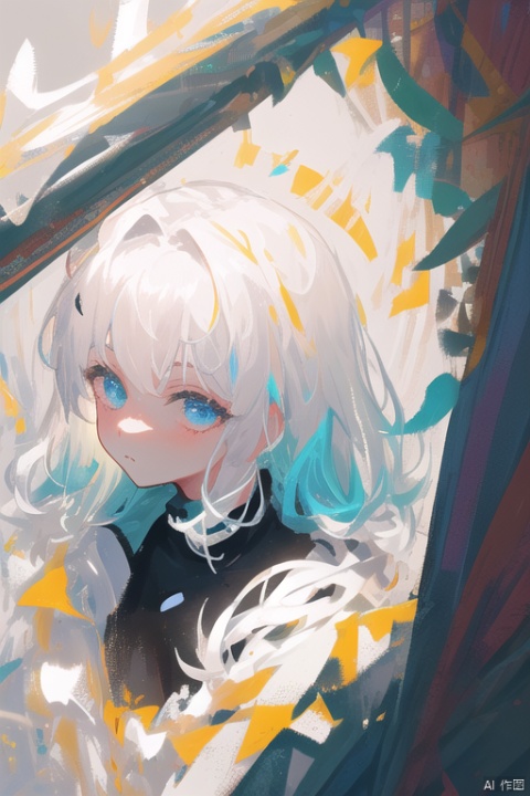 masterpiece,best quality,ultra-detailed,incredibly absurdres,illustration,
portrait,from_above,looking_at_viewer,depth of field,
1girl,white hair,messy hair,