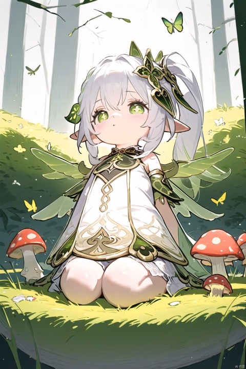  (A cute and beautiful goblin girl is sitting on a mushroom in a humid forest, swaying her feet. Macro photography masterpiece: 1.3), BREAK (A cute and beautiful goblin girl is sitting on a crystal clear mushroom in a humid forest. Real and detailed , Comparison of the real proportions of mushrooms and cute and beautiful goblin girls, real and detailed), BRACK (The cute and beautiful goblin girl with a good figure and a pair of crystal clear wings on her back is real and detailed),Transparent crystal wings, huge butterfly wings, 30710, nahida (genshin impact), loli, ray tracing, nahida