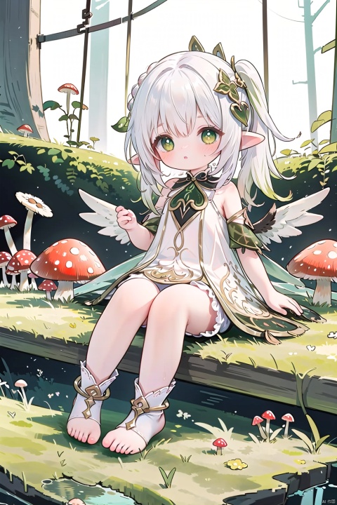  (A cute and beautiful goblin girl is sitting on a mushroom in a humid forest, swaying her feet. Macro photography masterpiece: 1.3), BREAK (A cute and beautiful goblin girl is sitting on a crystal clear mushroom in a humid forest. Real and detailed , Comparison of the real proportions of mushrooms and cute and beautiful goblin girls, real and detailed), BRACK (The cute and beautiful goblin girl with a good figure and a pair of crystal clear wings on her back is real and detailed),Transparent crystal wings, huge butterfly wings, 30710, nahida (genshin impact), loli, ray tracing, nahida,chibi,