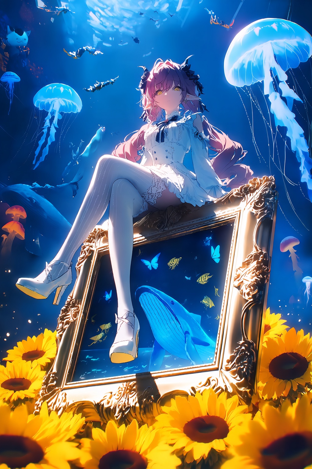 backlighting,  blue and white theme,  depth of field by 烧汐 on Tensor.Art