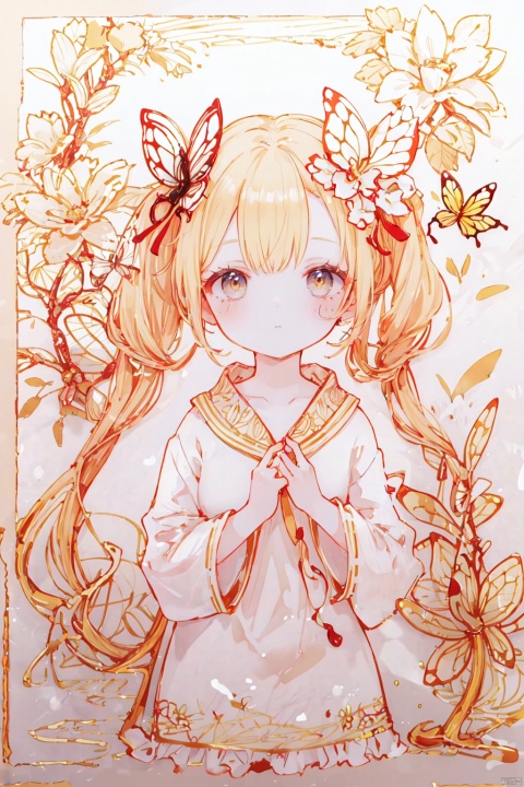 (8k, RAW photo, best quality, masterpiece:1.2),(th-hd),1girl,solo,flower,hair ornament, twintails, on back,
loli, hoshi (snacherubi),butterfly,yellow theme,th-hd, protrait,