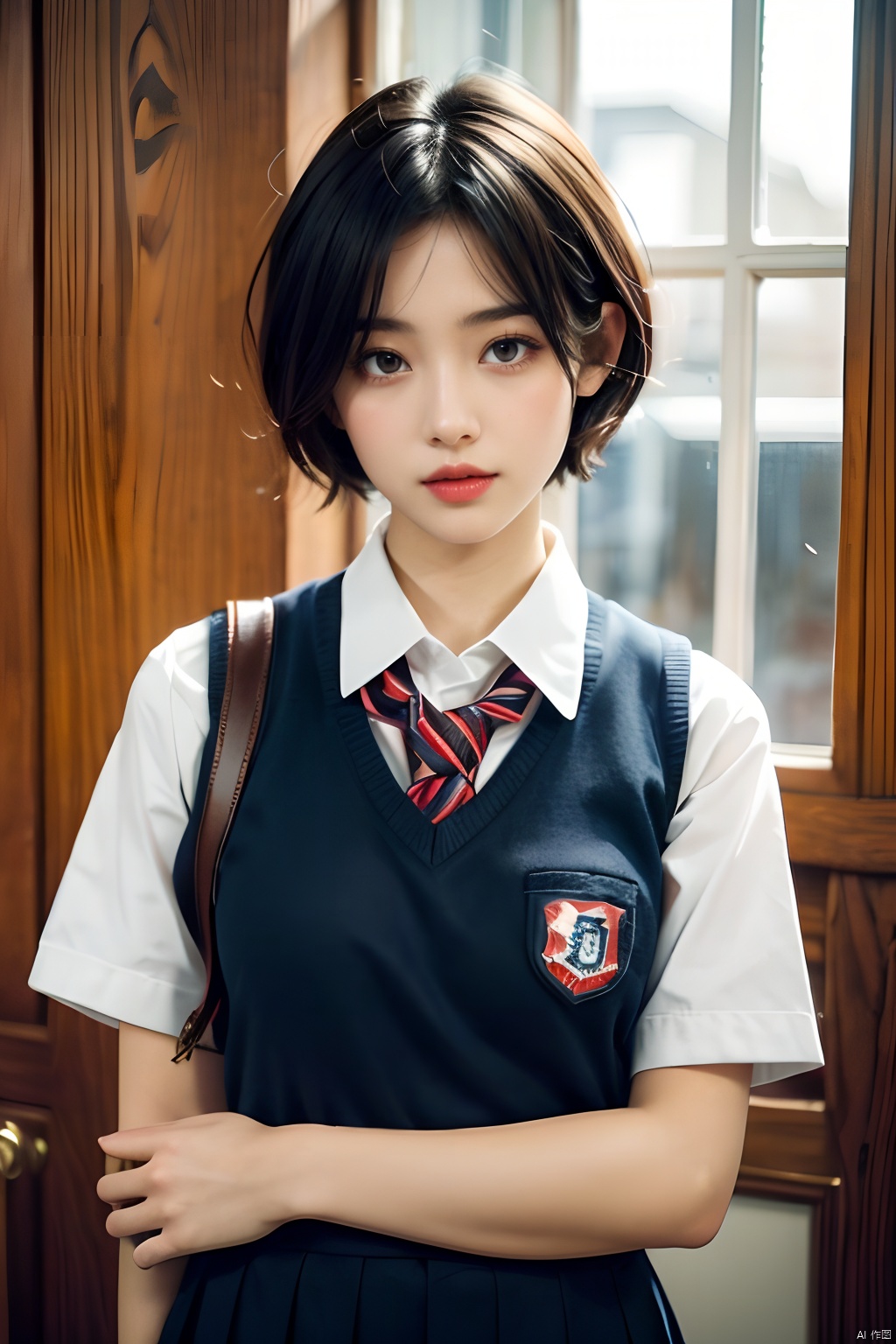  1girl,short hair,school uniform, 