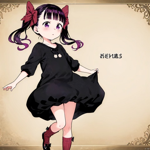  masterpiece, best quality, 1girl, loli,Cocoa,solo, long hair, black hair,bow, twintails, purple eyes, purple hair, hair bow, full body,Take off your clothes,