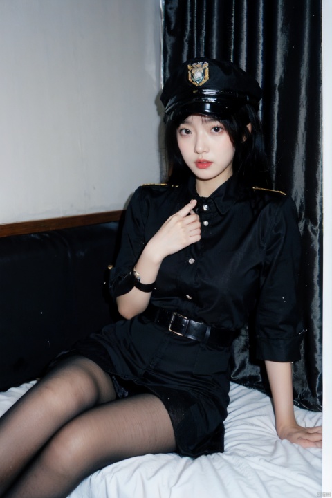  1girl,moyou, Detail, pantyhose, blackpantyhose, tutult, minisailor, china dress, policewoman