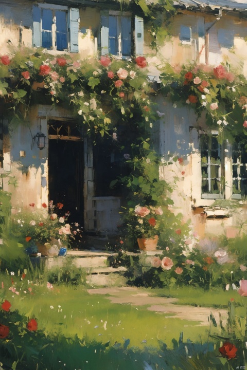 {best quality}, {{masterpiece}}, {highres}, Oil Paintings, ((Monet's Garden)), Oil painting strokes, A painting, Monet style, extremely detailed CG, extremely detailed 8K wallpaper, (((masterpiece))), ((ultra-detailed)), ((sketch)), (painting), ((wide_shot)), garden, (detailed light), day, Dashan, garden, lily_\(flower\), 1girl, closed mouth, black hair, red eyes, bare shoulders, lolita, dress, Broken flower skirt, medium breasts, petals, falling petals, (((rose))), (vines), cage, sky, bichu, FeiNiao, 1 girl, Monet V1, (illustration), Monet style, Oil Paintings, Hand-drawn, (((best quality))), cozy anime