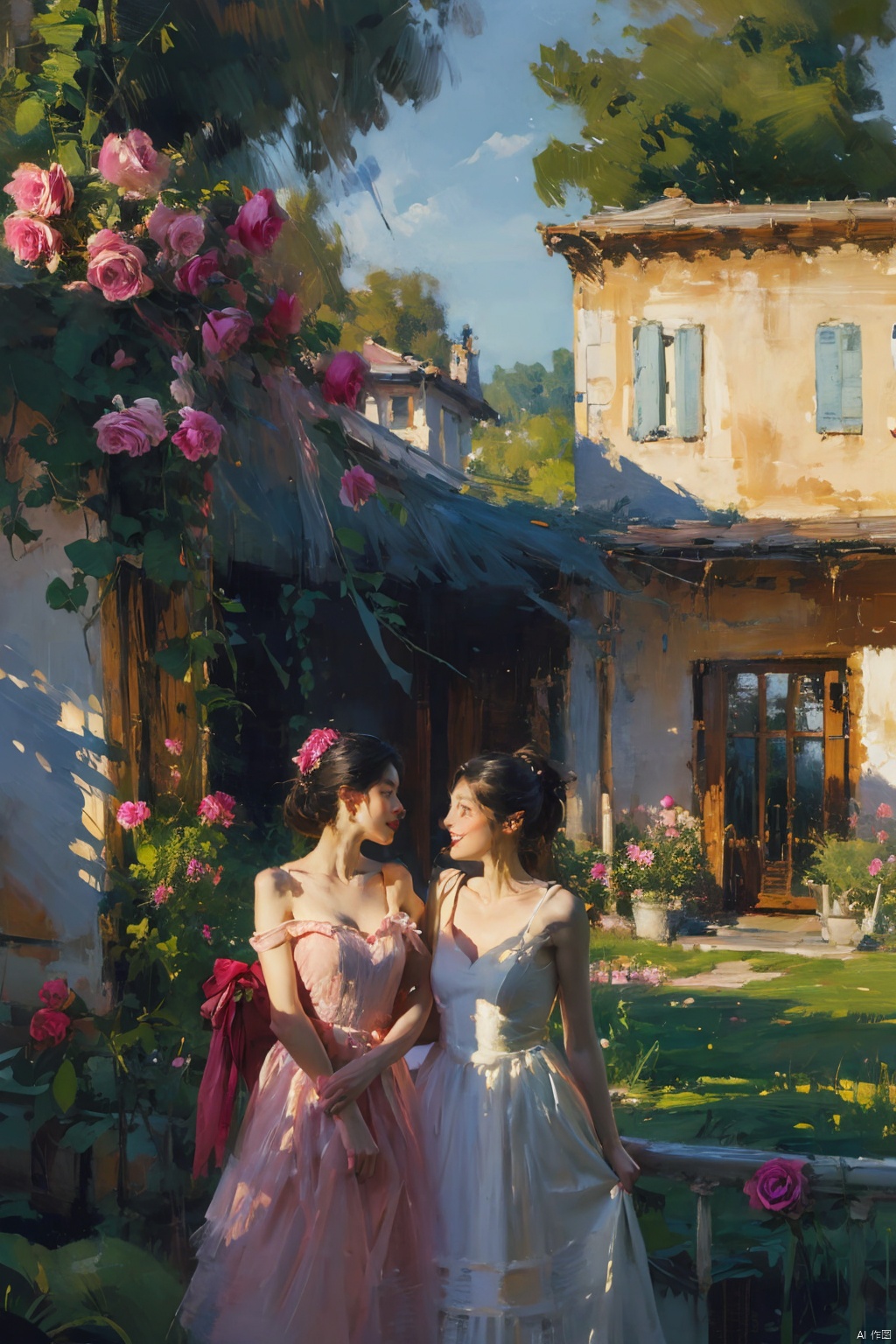  {best quality}, {{masterpiece}}, {highres}, Oil Paintings, ((Monet's Garden)), Oil painting strokes, A painting, Monet style, extremely detailed CG, extremely detailed 8K wallpaper, (((masterpiece))), ((ultra-detailed)), ((sketch)), (painting), ((wide_shot)), garden, (detailed light), day, Dashan, garden, lily_\(flower\), 1girl, closed mouth, black hair, red eyes, bare shoulders, lolita, dress, Broken flower skirt, medium breasts, petals, falling petals, (((rose))), (vines), cage, sky, bichu, FeiNiao, 1 girl, Monet V1, (illustration), Monet style, Oil Paintings, Hand-drawn, (((best quality))), cozy anime, tutututu, white pantyhose, 2D ConceptualDesign