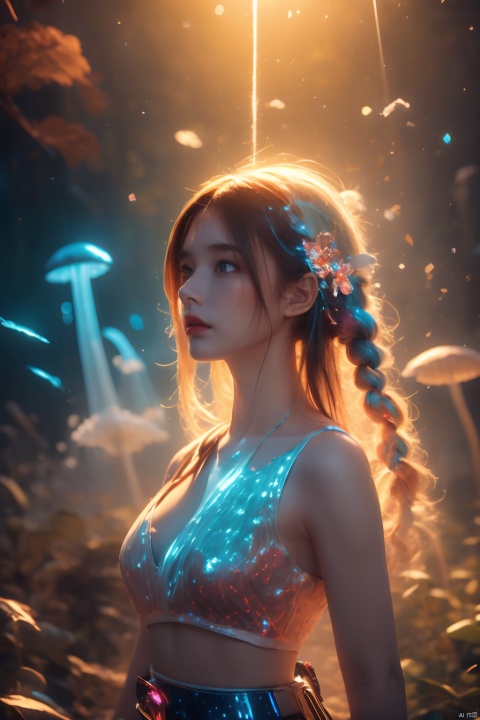  1girl,wearing Collectable Space Age Pearlescent Bracers, soft focus, Modern Art, （key light：1.2）,flower,jellyfish, Grayscale, glittering, runes,( Light streaks:1.3), （highly detailed：1.3）, 8K,jellyfishforest,,Fractal,smoke, cloud,Soaring through the clouds and mist, Colored hair,Colored smoke,moyou, Multidimensional diffraction paper, , glow