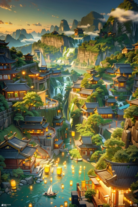  The Tianmen Mountains split and the Chu River flows through, The clear water flows eastward and returns here. On both banks, green mountains rise opposite each other, A lone sailboat appears, coming from the sunlit horizon. render,technology, (best quality) (masterpiece), (highly in detailed), 4K,Official art, unit 8 k wallpaper, ultra detailed, masterpiece, best quality, extremely detailed,CG,low saturation,