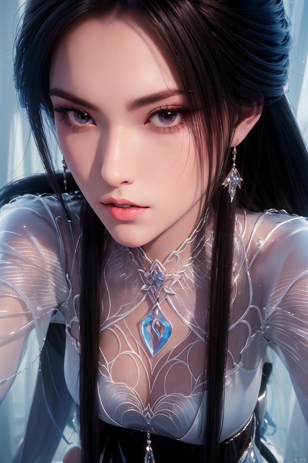  A girl,Solo,Complex Details,Color Differences,Realistic,(Medium chest),Off Shoulder,Eightfold Goddess,Purple Long Hair,Earrings,Sharp Eyes,Perfect Fit,Choker,Dim Lights,transparent,jiBeauty,1girl,flowers,Look at the camera.,flowing skirts,Giant flowers,pld,1girl,(Chest shot), LXQ,close-up
