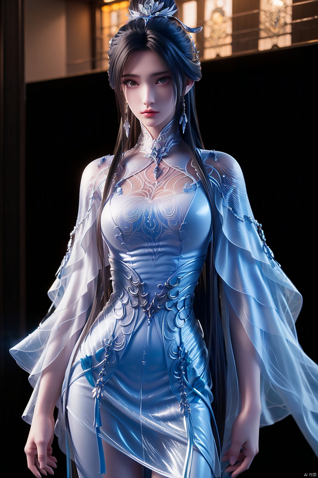  (8k, best quality, masterpiece), ultra-detailed, (high detailed skin),,glossy skin, contrapposto, female focus, model, (hot:0.7), sexy, fine fabric emphasis,crowds, fashion, Lipstick, depth of field, street, in public,a fashionable woman, posing in front of a colorful and dynamic background,(hutaosl:1.2), blue jacket, blue skirt, white shirt,Black pantyhose, eyewear hang, red eyes,(long brown hair:1.1), blue hairband, off shoulder, open jacket,,,(beautiful_face), ((intricate_detail)),,((finely_detailed)), fine_fabric_emphasis,,((glossy)), luoxinyu, baiyuekui, LXQ