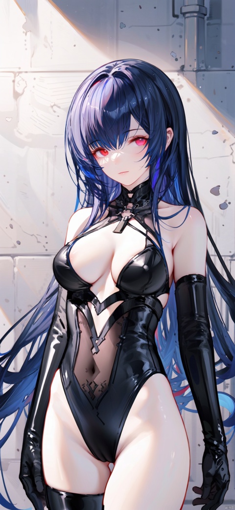  1girl, eyeshadow, heterochromia<(red eyes,blue eye)>, long hair, flowing hair, smile, looking at viewer, jewelry, single thighhigh, latex elbow gloves, silk leotard, very long hair, 
BREAK
maximalism.fine fabric emphasis, best quality, amazing quality, very aesthetic, absurdres,best quality, amazing quality, very aesthetic, absurdres, Highly detailed, best quality, masterpiece, realistic, Highly detailed, ultra realistic 8k cg,