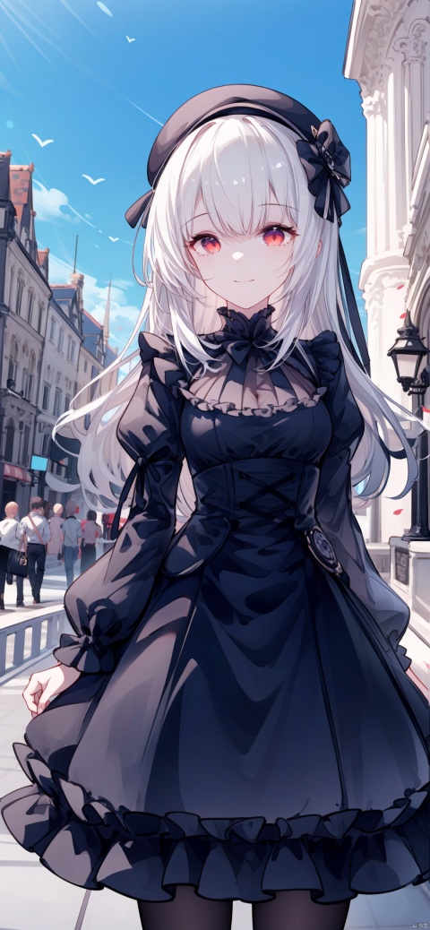 maximalism.fine fabric emphasis,1girl,long hair,white hair,red eyes,smile,gothic lolita dress,bridal veil,looking at viewer,cowboy shot,
best quality, amazing quality, very aesthetic, absurdres, 
HDR, UHD, 8K, Highly detailed, best quality, masterpiece, realistic, Highly detailed, (EOS R8, 50mm, F1.2, 8K, RAW photo:1.2), ultra realistic 8k cg,
