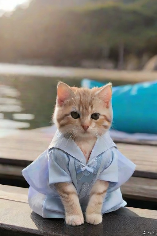 猫,夏天,海边,穿着泳衣, maomika