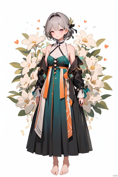  best quality,masterpiece,1girl,solo,looking at viewer,bangs,dress,bare shoulders,pink eyes,green eyes,multicolored eyes,braid,black hair band,sleeveless dress,(grey hair),yellow background,french braid,lolita fashion,
, 1girl, HTTP,star \(symbol\),heart,upper body,old theme, golden butterflies, field of white flowers, (full body), ((poakl)),side viewing,liuying,bare feet,sexy