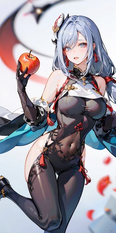 (masterpiece, best quality, best shadow,official art, correct body proportions, Ultra High Definition Picture,master composition),(best hands details:1.2), ////// 1girl,grey hair,long hair,hair ornament, hair over one eye,,blue eyes,earrings,braided ponytail,puffy sleeves,gold trim,gloves,bodysuit,large breasts,breast curtain, shoulder cutout,covered navel,hip vent,clothing cutout, tassel,sexy, plump, ////// night,lake,big moon,Surrounded by talismans, ////// shenhe (genshin impact), 1girl, Metal_wing, SpiderApple, office lady, Open_Lingerie, [(white background:1.5)::5], shenhe (genshin impact), policewoman, dress