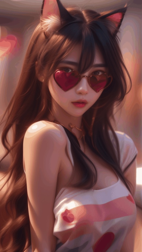  girl only,student,cool ,asian,pretty,cute,medium breasts,
mystical,magical,heart-shaped 1sunglass,cat ears only,upper body, yinyou