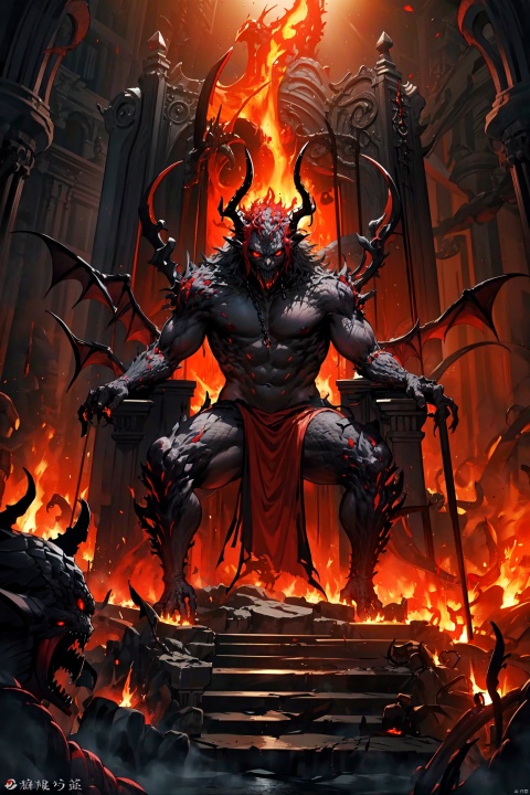  masterpiece, best quality,1boy, solo, male focus, looking at viewer,teito_klein, red hair, red eyes,muscle, dakini,chained,
hell,flame,demon horns,tattoo,molten rock,throne,male_nipples,flaming sword, fire,
red theme,evil,expressionless,Cthulhu,dragon tail,many,monsterification,dragon,