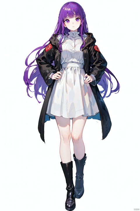 8k, best quality, masterpiece, (ultra-detailed:1.1), (high detailed skin),(full body:1.4), white background, standing, looking at viewer, (solo:1.3), hand on hip,, fl, def clothe, 1girl, long hair, purple hair, purple eyes,coat,black boots, (white background, simple background:1.4),, ( good hands, nice hands:0.5),(beautiful_face), ((intricate_detail)), clear face,((finely_detailed)), fine_fabric_emphasis,((glossy)), full_shot,
负向提示